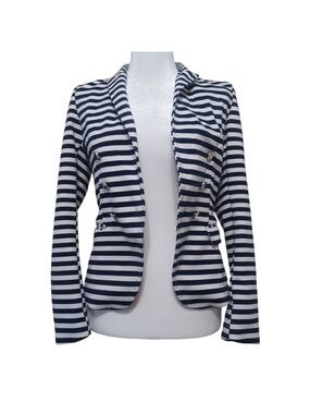 H&M Nautical Striped Navy & White Women's Blazer Jacket Size 6